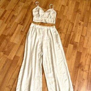 Sienna Sky 2 Piece Natural Linen outfit wide leg high rise pants & crop top